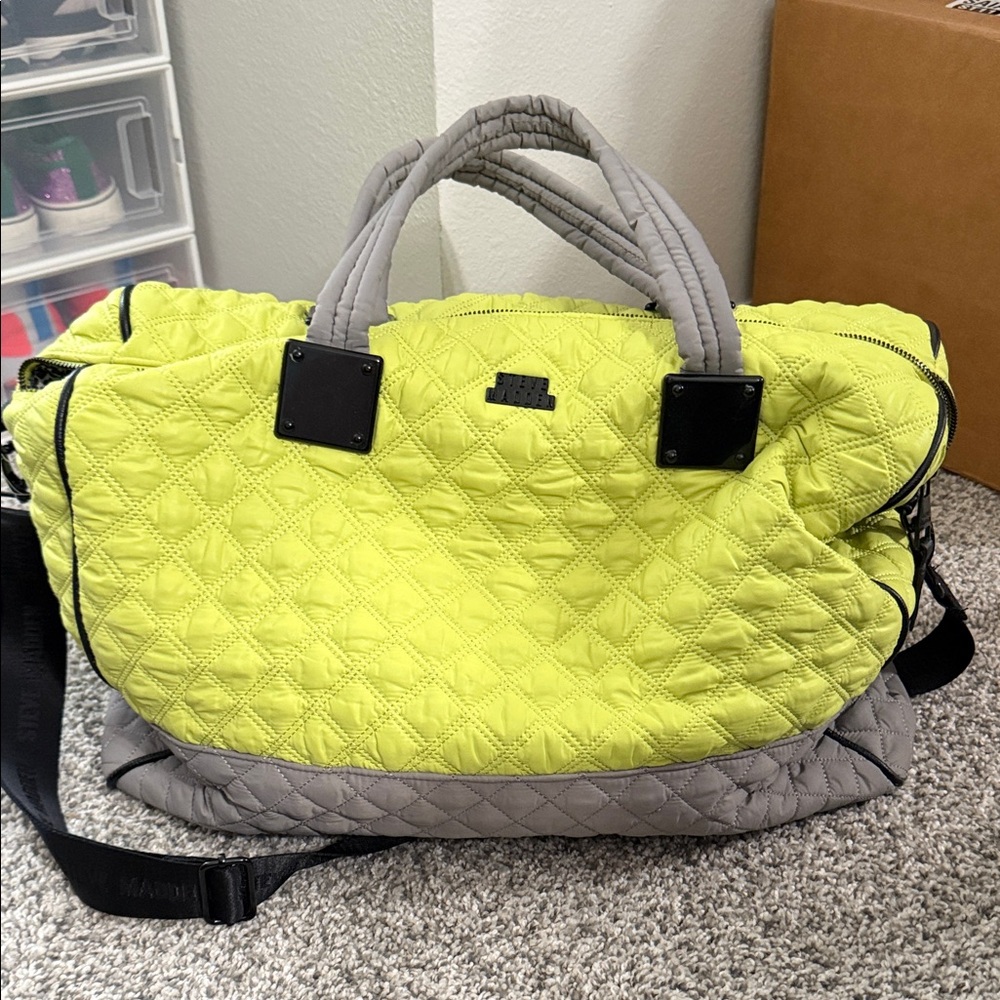 Steve Madden Two-Tone Neon Yellow and Gray Weekender Bag